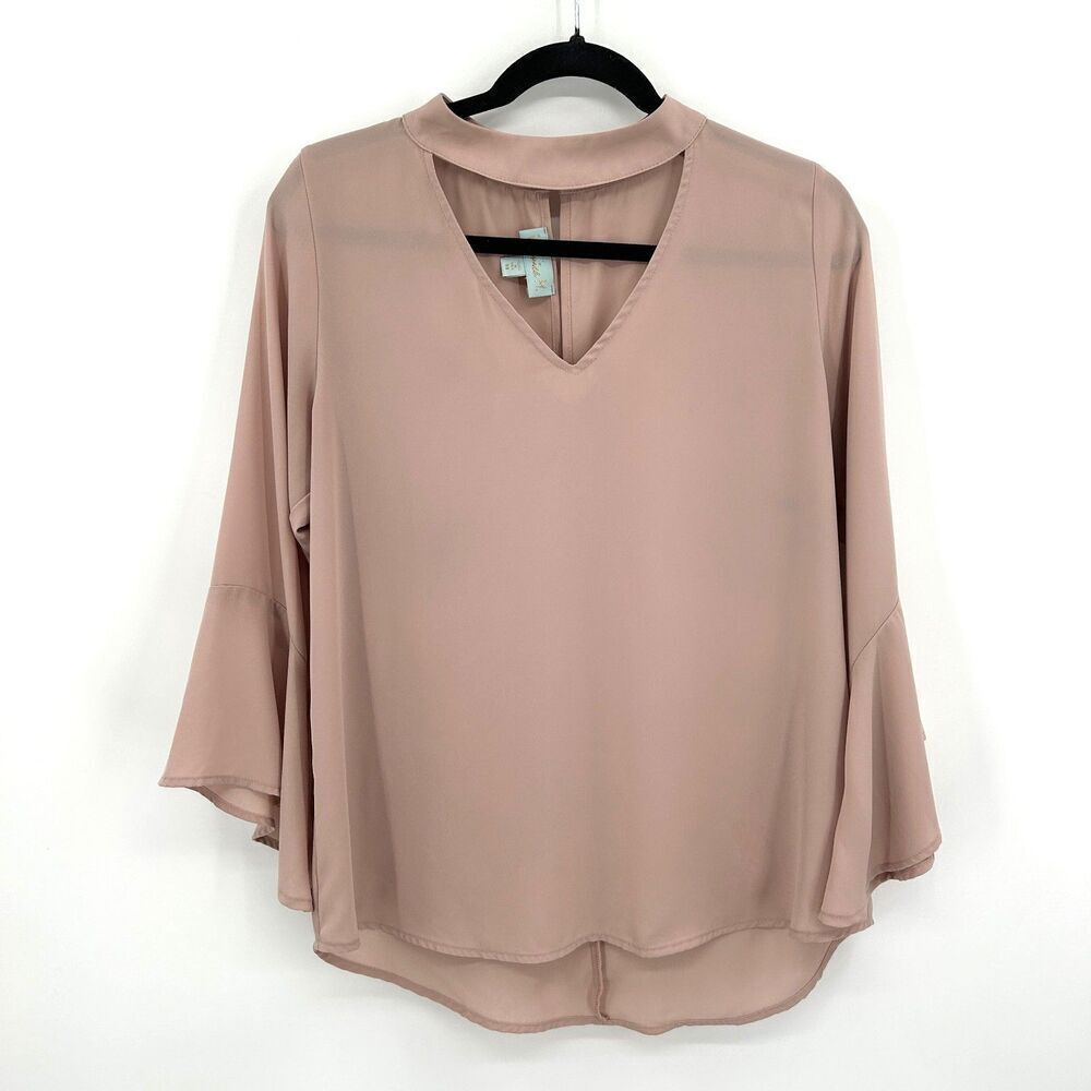 VERONICA M. Dusty Light Pink Cut Out Bell Sleeve Lightweight Blouse Top Medium